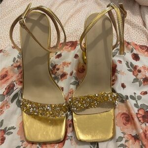 Gold Embellished Ankle-Strap Heels for Women